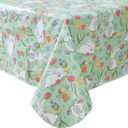 Newbridge Easter Cotton Tail Bunny Party Vinyl Flannel Backed Spring Tablecloth - Cottage Style Bunny Rabbit, Easter Egg & Floral Wipe Clean Easy Care Vinyl Tablecloth, 52" x 52" Square