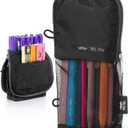 Mr. Pen- Standing Pencil Case Pouch, Sit & Lay Mesh-View Design, Black with Gray Zipper, Interior Pocket & 2 Elastic Binder Loops, Cute Pencil Case for Girls and Boys