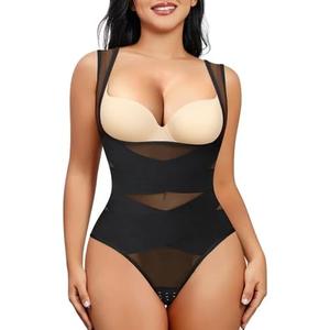 Nebility Thong Shapewear Bodysuit for Women Tummy Control Body Shaper Faja Seamless Waist Trainer Corset Stomach Girdles, M