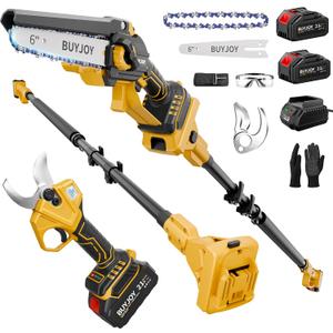 BUYJOY 4-in-1 Electric Pruning Shears & 6 Inch Pole Saw Combo, 1.8" Cutting Diameter Cordless Pruner, 2×4.0Ah Batteries, Adjustable Branch Cutter for Tree Trimming and Garden Pruning