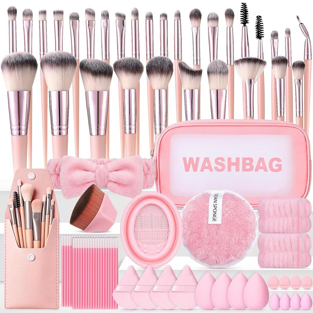 112Pcs Pink Makeup Brushes Set Professional Makeup Kit, Foundation Makeup Brush Kit Eye and Face Make up Brushes & Tools, Multi-functional Beginner Makeup Tool Set with Case Facial Makeup Accessories