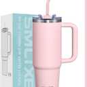 30 oz Tumbler with Handle, Tumbler with Lid and Straw, Double Wall Vacuum Insulated Travel Mug Stainless Steel Tumbler for Hot and Cold, Cupholder Friendly (Pink)