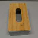 Tissue Box with Bamboo Cover, Plastic Tissue Organizer, Bathroom Tissue Dispenser for Home, Bedroom, Office, Living Room, 8.4 × 4.7 × 3.3 in (Grey)