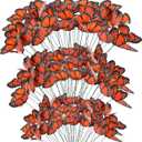 Augshy 75pcs 3D Monarch Butterfly Stakes Artificial Garden Monarch Butterfly Decorations for Day of The Dead Dia De Los Muertos Decor Halloween Party Supplies (3 Size)
