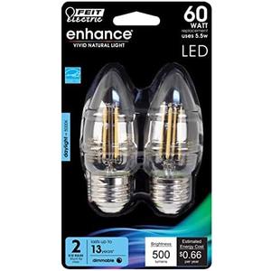 Feit Electric LED Chandelier Bulbs 60W Equivalent, E26 Medium Screw Base, Filament 5000K Daylight,500 Lumens, 2 Bulbs, BPETC60950CAFIL/2/RP (1 Count (Pack of 2), Product Specific)