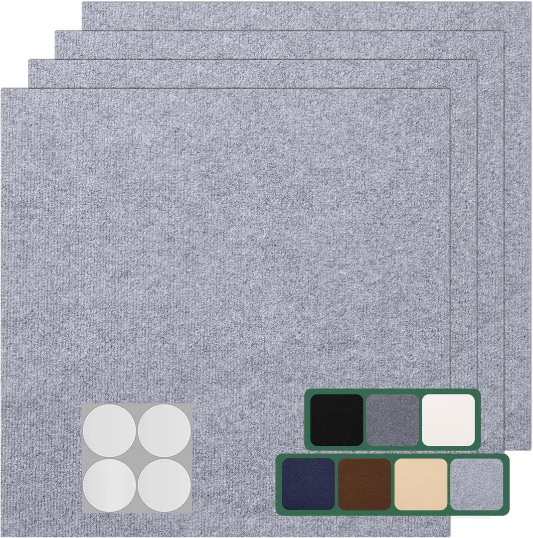 VallisCo Carpet Tile 10 Pack 24” X 24” Self Adhesive Carpet Floor Tiles Anti-Slip Squares Peel and Stick Floor Tile DIY Installation for Bedroom (Light Grey)