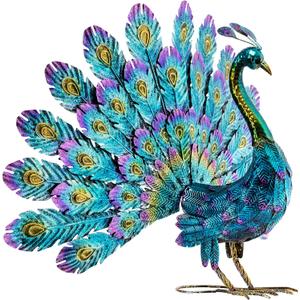 Alpine Corporation - 23" Tall Outdoor Metallic Peacock Tail Spread Yard Statue  Vibrant Garden Sculpture for Patio, Lawn, or Entryway (Multicolor)