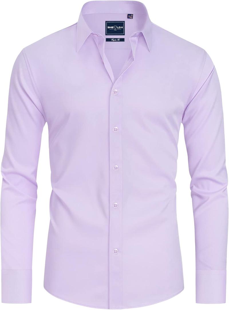 Alimens & Gentle Slim Fit Mens Dress Shirts for Men Button Down Long Sleeve Dress Shirts Wrinkle Free Formal Stain Proof (Small, Light Purple)