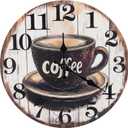 Kitchen Wall Clock,Vintage Glass Coffee Sign Decor Wall Clocks Battery Operated-8 Inch