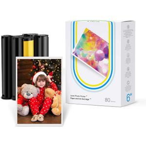 Liene Amber M100/M200/M110/M210 4x6" Photo Printer 80 Sheets Photo Paper & 2 Ink Cartridges Refill, Dye Sublimation, Only for Liene DHP512/DHP513/DHP514/DHP515 Printer, for Display, Framing, Scrapbook