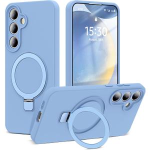 Designed for Samsung Galaxy S24 Plus 6.7'' with Magnetic Ring Stand[Compatible with Mag-Safe][Military-Grade Protection] Slim Liquid Silicone S24 Plus Phone Case for Men Wowen,Blue