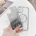 NITITOP Compatible with iPhone 12 Case Cute Clear Glitter [Compatible for MagSafe] Sparkle Bling Magnetic Plating Heart Girl Women Electroplated Frame Camera Protection Back Cover - Silver