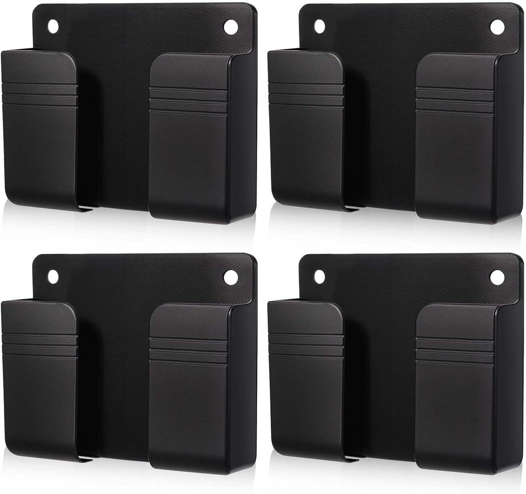 4 Pack Wall Mounted Phone Holder, Phone Stand Self Adhesive with Charging Hole, Compatible with All Smartphone Phone Cradle Bedside Organizer Remote Control Stand for Home Office