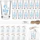 Pickmesh 50 Sets Baby Shower Favors Boy Girl Theme Party Gift Include Acrylic Clear Shot Glasses Thank You Tag Organza Bag Twine for Baby Shower Tea Party Gender Reveal (It's A Boy, Blue) (1.69 x 2.6 inches)