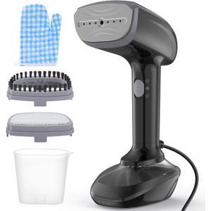 Powerful Handheld Fabric Steamer  1800W with Fast Ceramic HeatUp Plate, 2in1 Ironing & Wrinkle Remover, Steam Nozzle, Lint Brush  Black, for US 120V Only