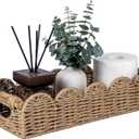 CubesLand Bathroom Basket Organizer w/Cut Out Handle, Back of Toilet Paper Storage Baskets Tray for Bathroom Countertop Decorative, Scalloped Wicker Basket Also for Home Decor, Living Room, Neutral (14.96" (L) x 6.3" (W) x 3.54" (H))