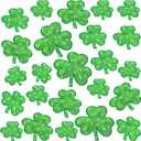 Daifunli 24 Pcs Shamrock Patches Iron on St Patricks Day Sequin Green Gold Pink Irish Clover Patches Bulk 4 Sizes Embroidered Appliques for Clothing Hat Bags Decorations(Classic)