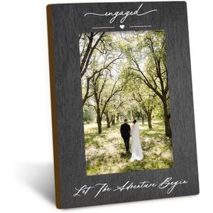 Engagement 4x6 Picture Frame, Wedding Photo Frames, Newly Engaged Gifts for Couples Bride Groom, Let the Adventure Begin Engagement Picture Photo Frames for Desk Decor