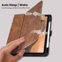 Handmade Case for iPad Pro 11 Inch (M5/M4) 2025/2024 with Pencil Holder Pocket,Magnetic Closure,Auto Sleep/Wake,Vegan Leather Folio Protective Cover,Multi Angles Stand,Dark Brown