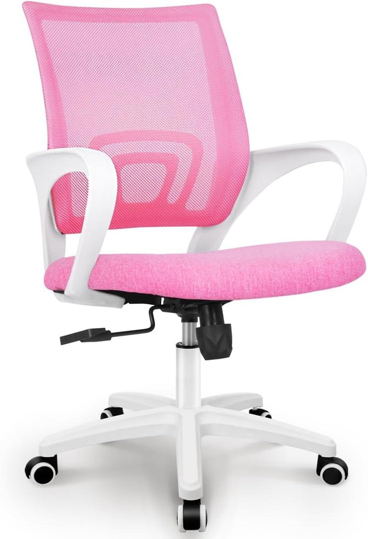 NEO CHAIR Office Desk Computer Chair Ergonomic Mesh Gaming Cushion Seat with Comfy Lumbar Mid Back Support Adjustable Height Swivel Rolling Wheels for Home Task (Pink)