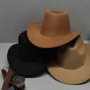 Panitay 3 Pcs Classic Western Cowboy Hat for Men Felt Wide Brim Hats Women Belt Buckle Panama for Adults Kids Party, 3 Colors(Black, White, Khaki, Dark Khaki)