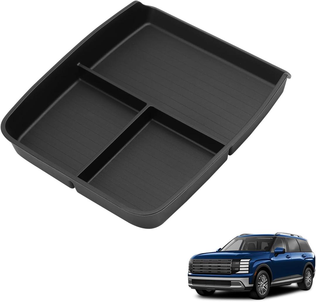 smabee Lower Center Console Organizer Tray for Hyundai Palisade 2026 Accessories Under Center Console Organizer Insert TPE Interior Black