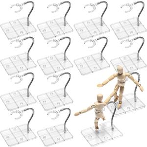 12 Pcs Action Figure Stands for 8 to 12 Inches Dolls Flexible Assembled Action Figure Display Holder with Adjustable Metal Support Arm Stands Base (Clear)