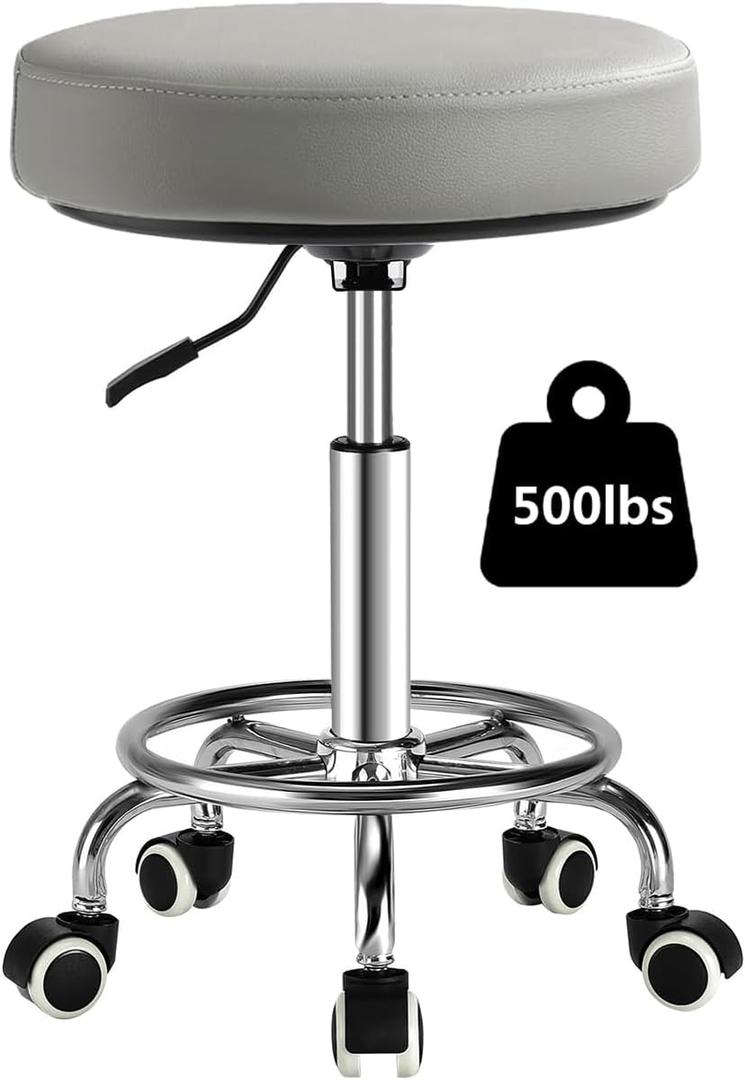 Rolling Stool with Wheels,360 Swivel Tattoo Chair, Adjustable Heavy Duty Office Stool for Guitar Tattoo Shop Kitchen Beauty Hair Salon Spa Lab Medical Gray (Grey)