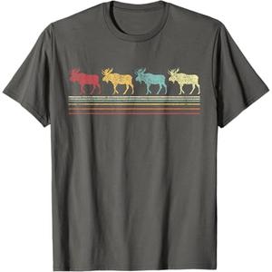 Retro Moose Lover Funny Moose Vintage T-Shirt, Large 