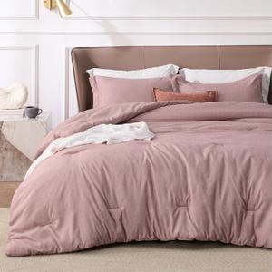 Bedsure Queen Comforter Set - Dusty Rose Soft Bedding for All Seasons, Cationic Dyed Bed Set, 3 Pieces, 1 Queen Size Comforter (90"x90") and 2 Pillow Shams (20"x26"+2")