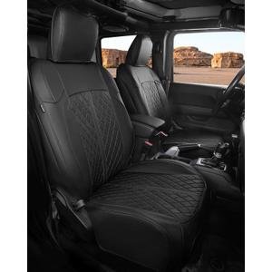 for Jeep Wrangler Seat Covers 4Door JL 2018 2019 2020 2021 2022 2023 2024 2025 2026, Custom Fit Car Seat Cover Full Set, Luxury Waterproof Leather Seat Protectors, Black, W/O Rear Cup Holder