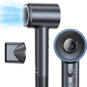 Hair Dryer, 160000 RPM Professional High Speed Ionic Blow Dryer for Fast Drying, 5 Temps Quiet Hair Dryer with HD Display for Women, Low Noise Blow Dryer for Home Salon-Grey