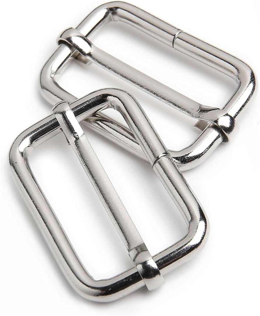 CooBigo 4 Pack 1-1/2 Inch Metal Adjustable Slide Buckles Tri-Glide Adjuster Suspender Strap Slider for Purse Bag Hardware Making Supplies Belt Backpack replacement Keeper(Silver)
