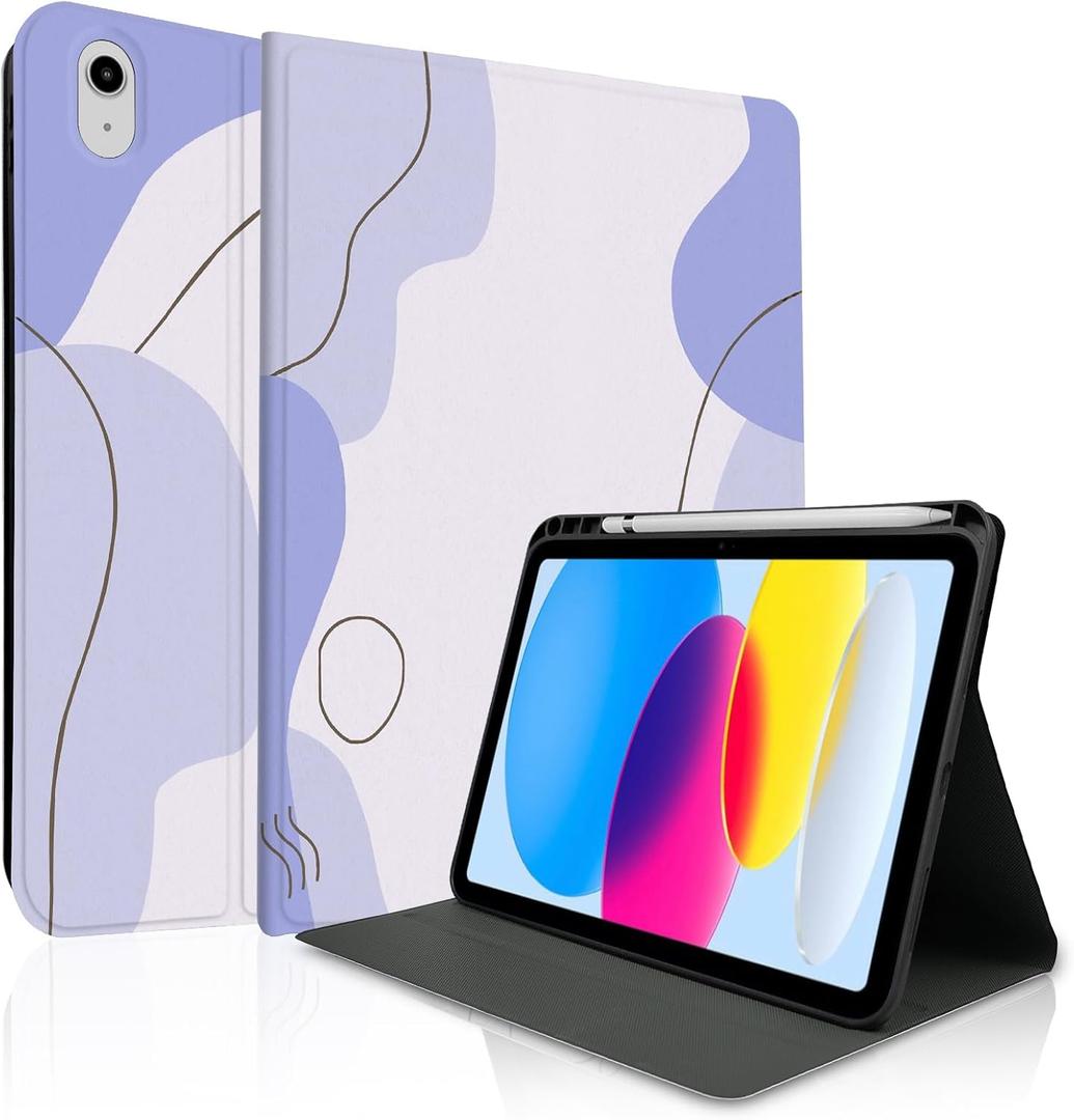 TopPerfekt Case for iPad 11th (A16) 11-inch 2025 / iPad 10th Generation 10.9-inch 2022 - TPU Shockproof Frame and Folio Leather Cover [Pencil Holder, Auto Sleep/Wake] Purple Abstract