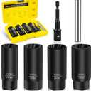 Topec 6PCS Deep Lug Nut Removal Tool, 1/2" Drive Lug Nut Extractor Set, 17,19,21,22MM Wheel Lock Removal Kit, Spark Plug Extractor Socket Set for Stripped, Rounded, Damaged Bolts & Studs
