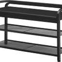 YATINEY Shoe Bench with Backrest, 35.4" Long Entryway Bench, 2-Tier Shoe Rack with PU Padded Seat, Upholstered Shoe Storage Bench with Back, for Hallway, Entryway, Foyer, Bedroom, Black HX14BB, 35.4" x 11.1" x 23.7"