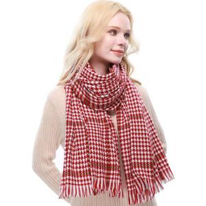 2 x RIIQIICHY Plaid Scarf for Women Fall Winter Pashmina Scarves Wraps for Cold Weather Warm Large (Red)