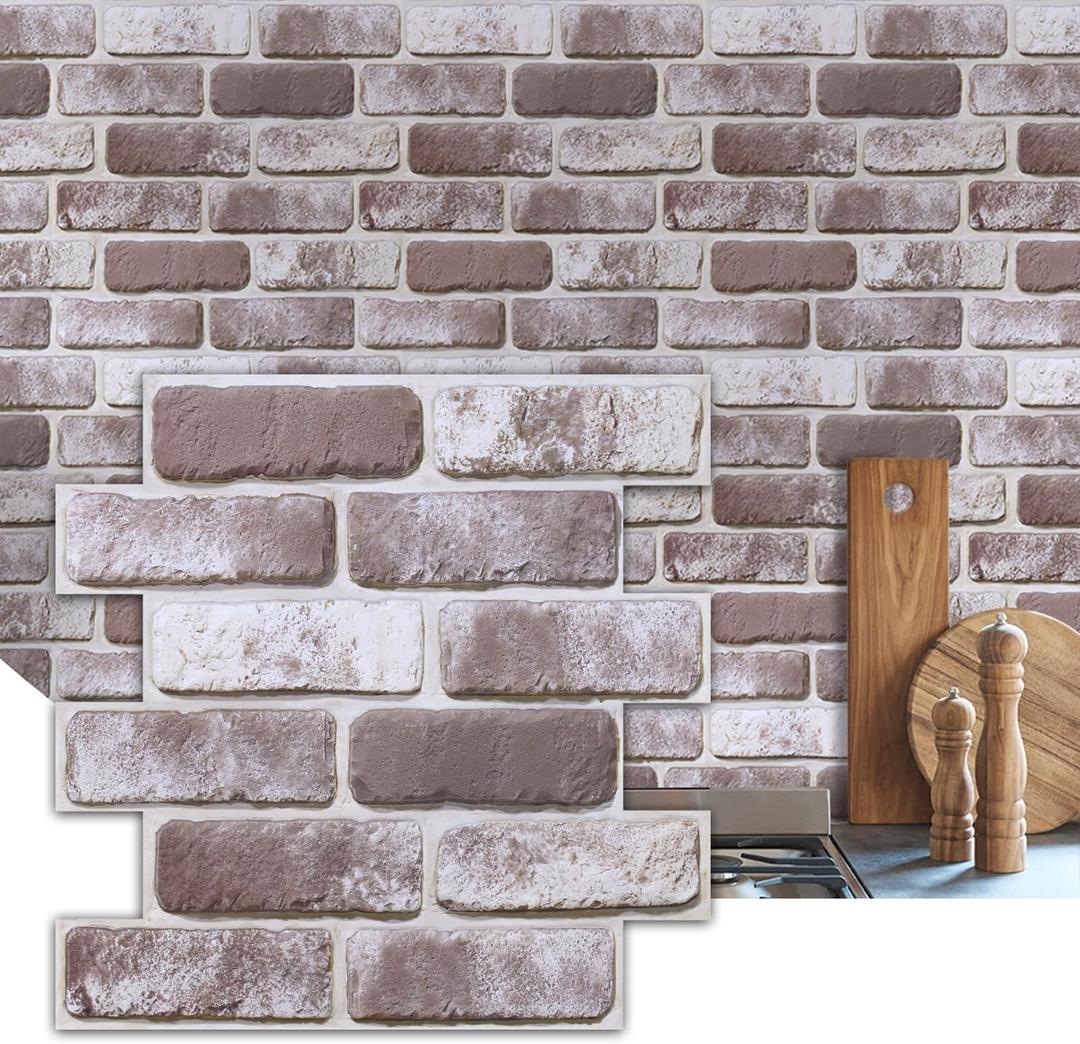 Commomy 10 Pcs 3D Faux Brick Wall Panels -11.8"X11.8" Small Size UltraLight PVC Peel and Stick Brick Farmhouse DIY Self-Adhesive Wall Tile Faux Brick Paneling for Living Room,Bedroom,Kitchen,Fireplace