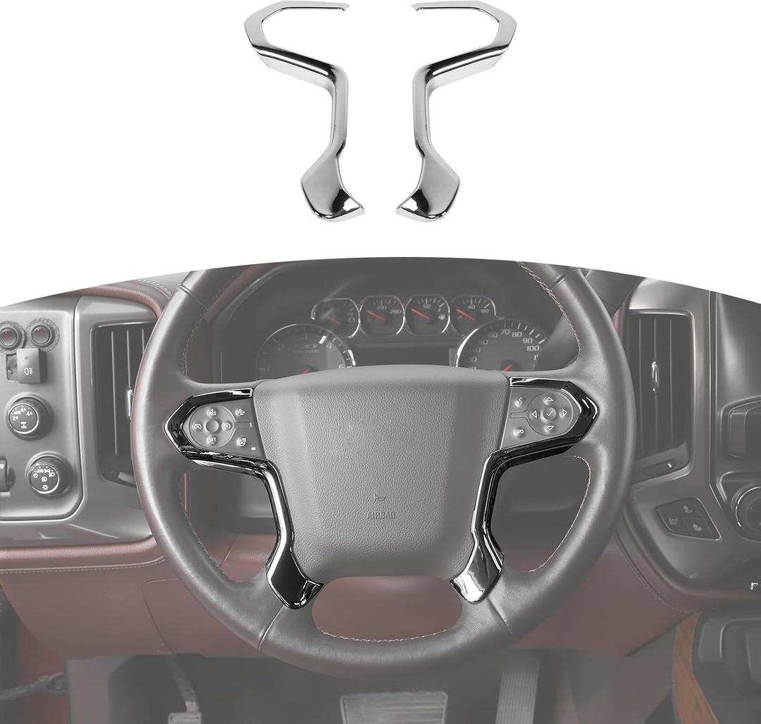 RT-TCZ Adhesivo cromado para panel de volante Sierra para Chevy Silverado/Suburban/Tahoe 2014-2018 para GMC Sierra/Yukon 2014-2018, accesorios interiores cromados, 2 unidades (plateado)
