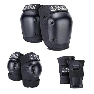 187 Killer Pads Six Pack Pad Set, Elbow Pads, Knee Pads, and Wrist Guards - Ideal for Skateboarding, Roller Skating, and Inline Skating (BLACK)