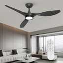 Roomratv Ceiling Fans with Lights, 52 Inch Ceiling Fan with Light and Remote, Black Ceiling Fan, DC Motor, 6 Speed, Quiet Noiseless, 3 CCT, Reversible, Plastic Blades, Indoor for Bedroom Living Room