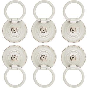 Bivethoi 6pcs Antique White Cabinet Knobs, Drop Ring Drawer Pulls Round Dresser Knobs Handles with Screws, Vintage Drawer Knobs Pulls Handles Hardware for Kitchen Cupboard Vanity Nightstand 6 Pack