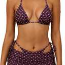 MakeMeChic Women's Polka Dots Triangle Bikini Sets Swim Shorts Y2K Leopard Striped Bathing Suit Swimsuit Small