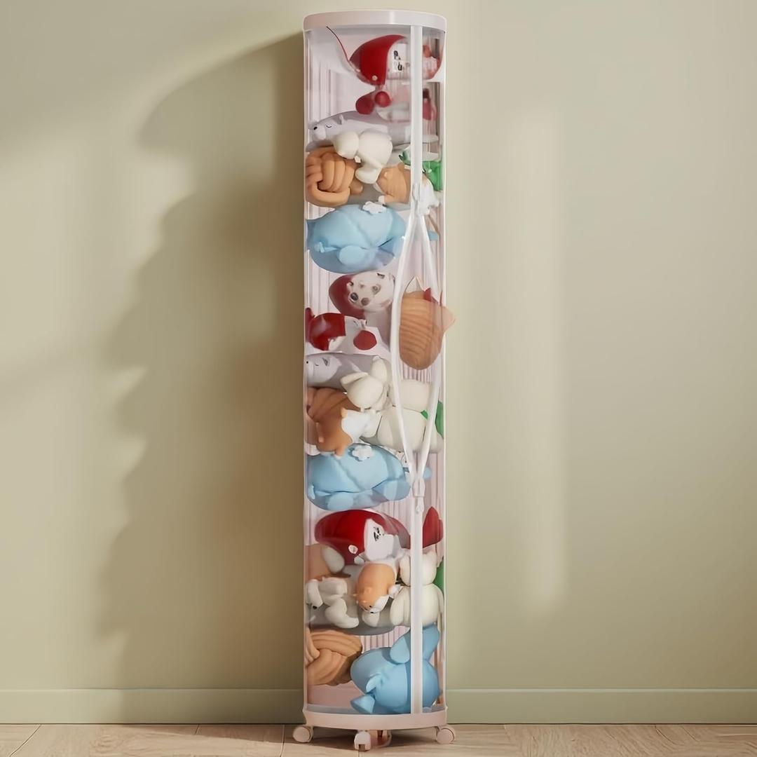 Stuffed Animal Storage Tube,Stuff Animal Organizer, Stuffed Animal Zoo Storage, PET Transparent Bucket with Zipper for Kids (White)