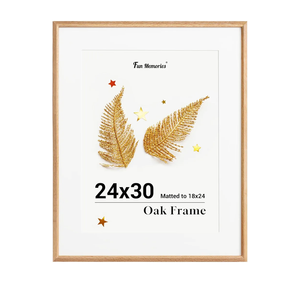Fun Memories 24x30 Poster Frame, Solid Oak Wood Picture Frames, Modern Photo Frame for Wall 24x30 with 18x24 Mat, High Definition Plexiglass & Wall Hook Included (Beige, 1 Pack)