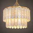 Gold Coastal Capiz Shell Chandelier - 22 Inch Handmade Shells Set in Brass
Bulbs Included, Natural Oyster Seashells, Beach Art Deco Light Fixture for Dining Room, Bedroom, Living Room, Foyer and More