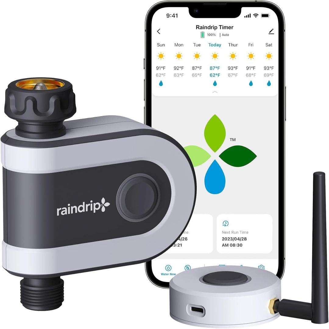 Raindrip R875CT Hose-End Smart Water Sprinkler Timer, Wi-Fi, Wireless Hose Faucet Bibb Timer for Garden, Drip Irrigation System Controller, Free App via 2.4 GHz Gateway Combo, GHT Compatible, Gray