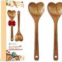 Wooden Heart Spoons - Heart Shaped Wooden Spoon Kitchenware for Cooking with Love, Unique Mother's Day Gifts for Cooks Hostesses Mom Grandma Wife Weddings House Warming Kitchen Accessories (2 PCS)