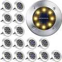 LYHOPE Solar Ground Light Outdoor, 16 Pack 8 LED Solar Disk Lights Waterproof Garden In-ground Pathway Lights Landscape Lighting for Lawn,Yard,Deck,Patio,Walkway (Warm White)