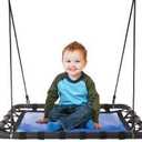 Platform Tree Swing for Kids - Swing Set, Tree Branch, or Playground - 40x30in Rectangular Platform for Kids with Adjustable Rope - Outdoor Activities by Hey Play (Blue/Black)